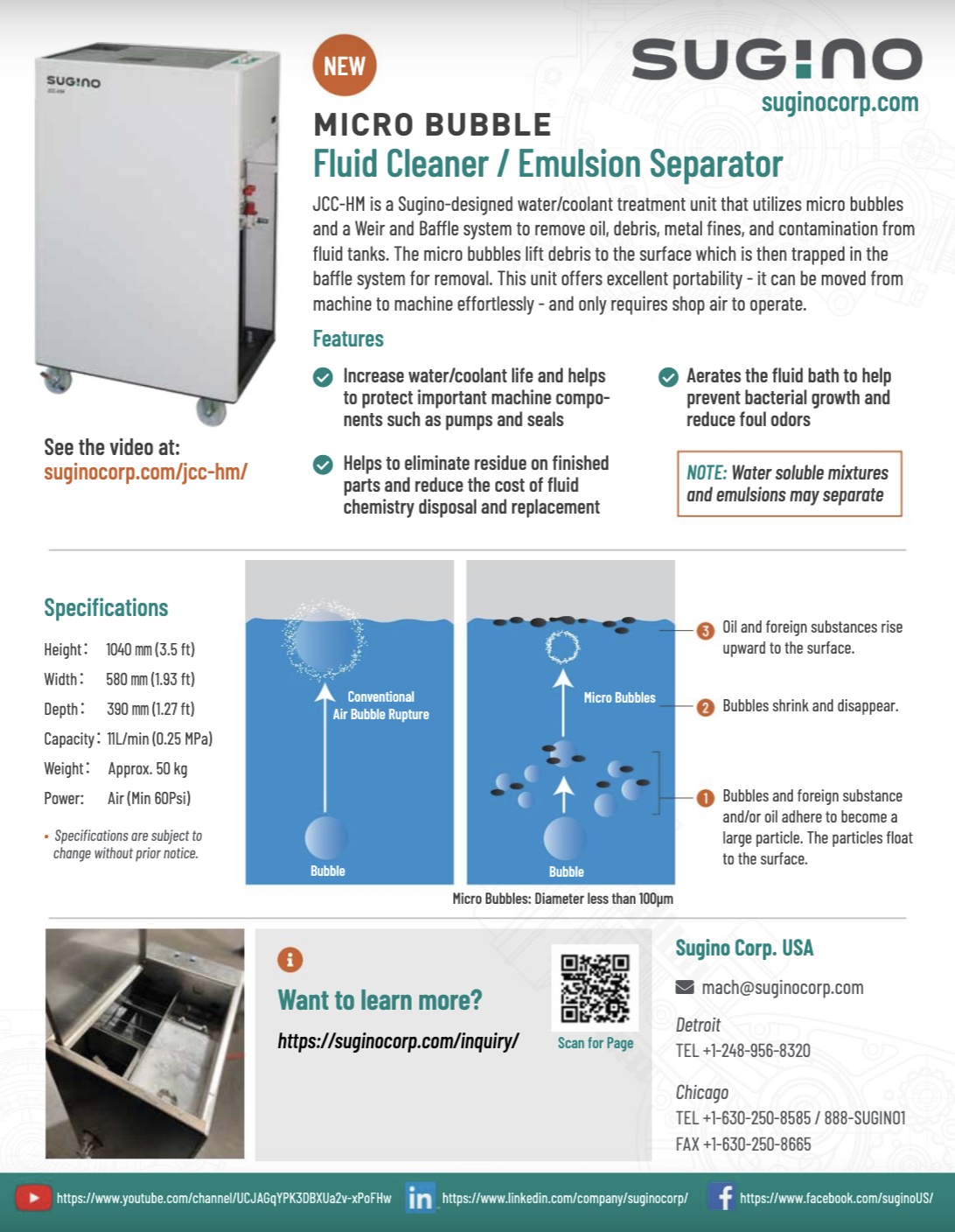 Sugino JCC HM Fluid Cleaner Information