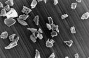 A magnified image of alumina before processing with Sugino's Star Burst wet jet milliing device