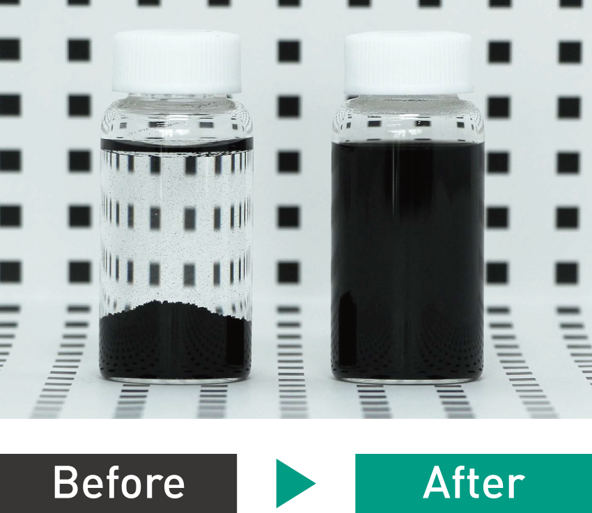 Two vials shown side by side to show how the Star Burst device processes materials
