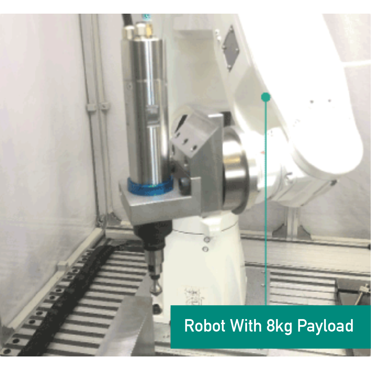 A robot with an 8kg payload using Barriquan float deburring tool