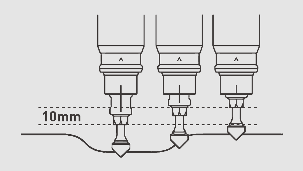 The axial compliant float mechanism of the Barriquan deburring tool flexes 10mm