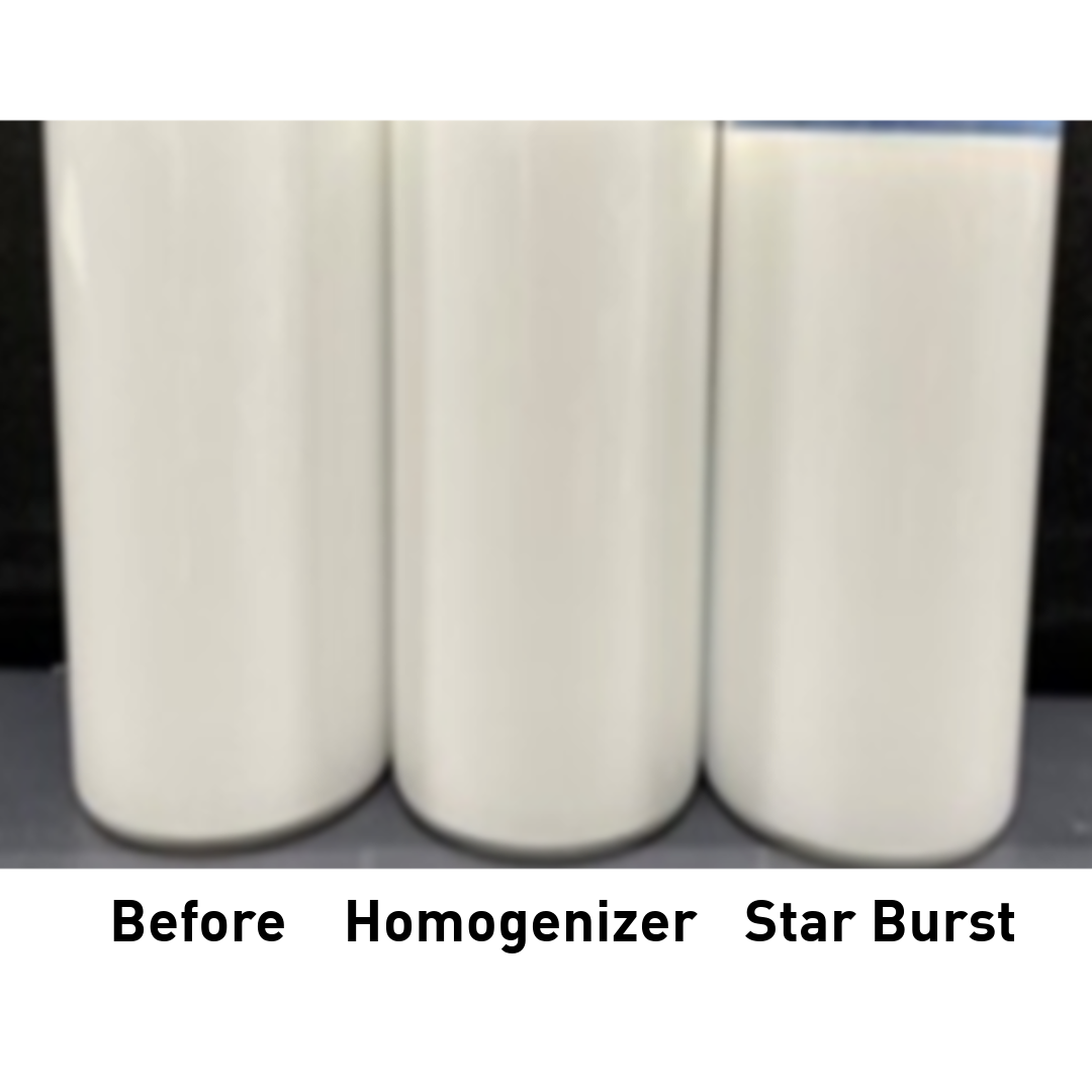 Visual dispersion stability with Star Burst versus a homogenizer