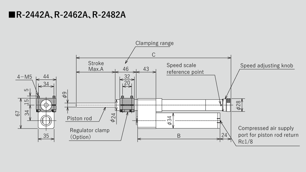 Abmessungen des Sugino Hydrospeed Reglers zur Steuerung von hydraulischer Drehzahl und Vorschub